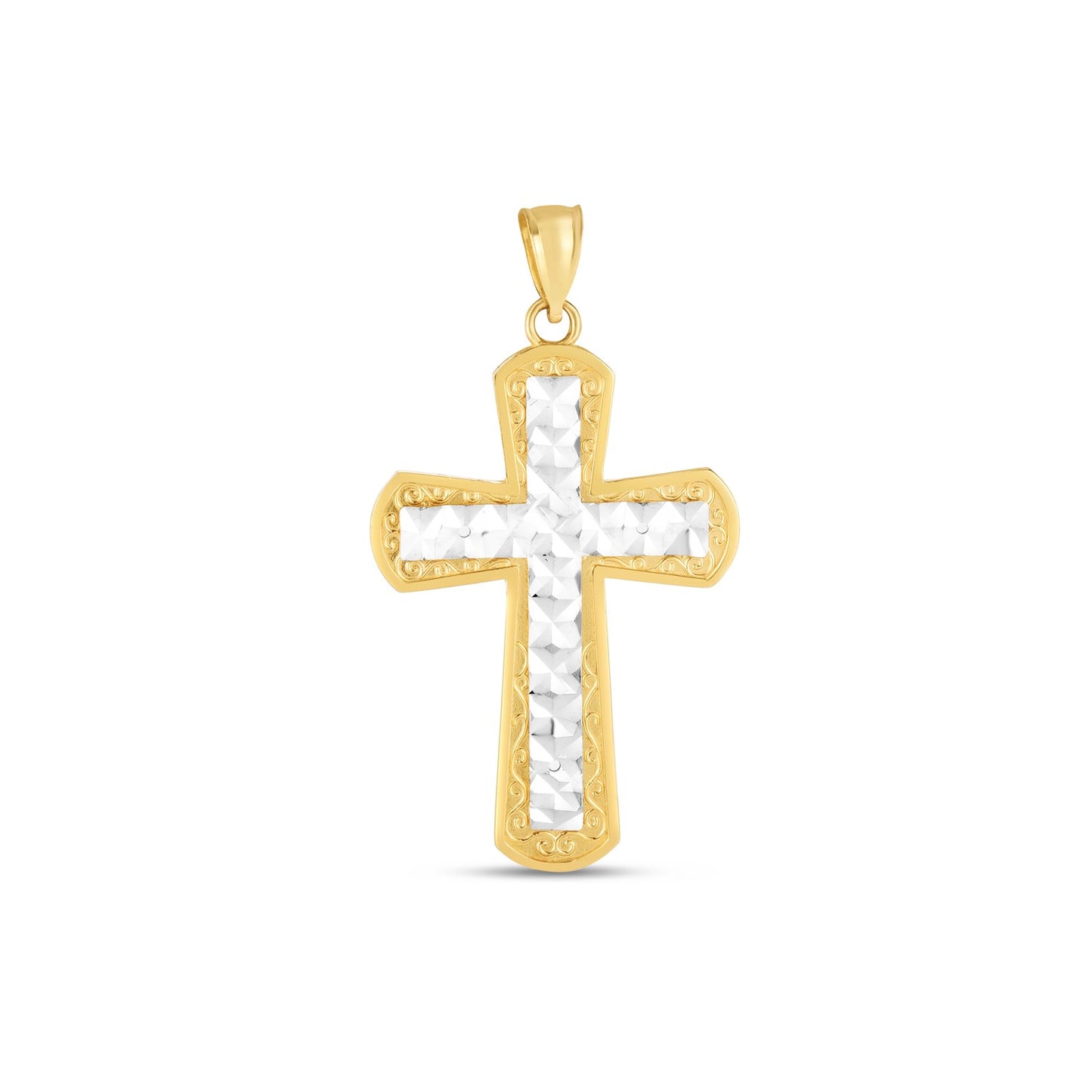 14K Two-Tone Gold High Polish Diamond Cut Cross Pendant