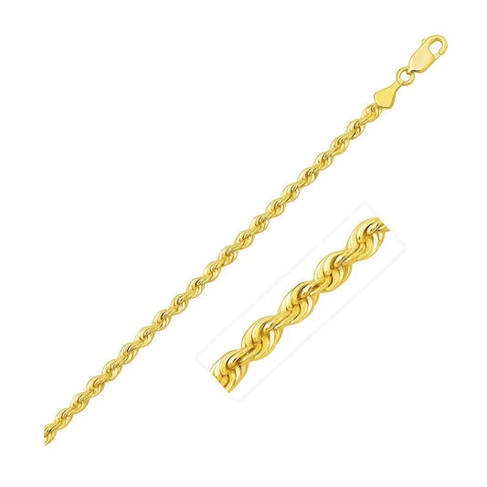 10K Yellow Gold Lite Rope Chain Bracelet (2.50 mm)