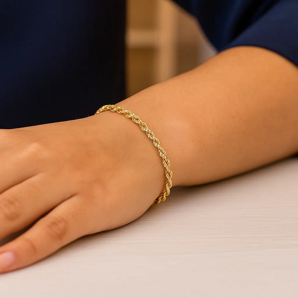 10K Yellow Gold Women's Rope Chain Bracelet – 2.50mm – 7 Inches – 10K Gold