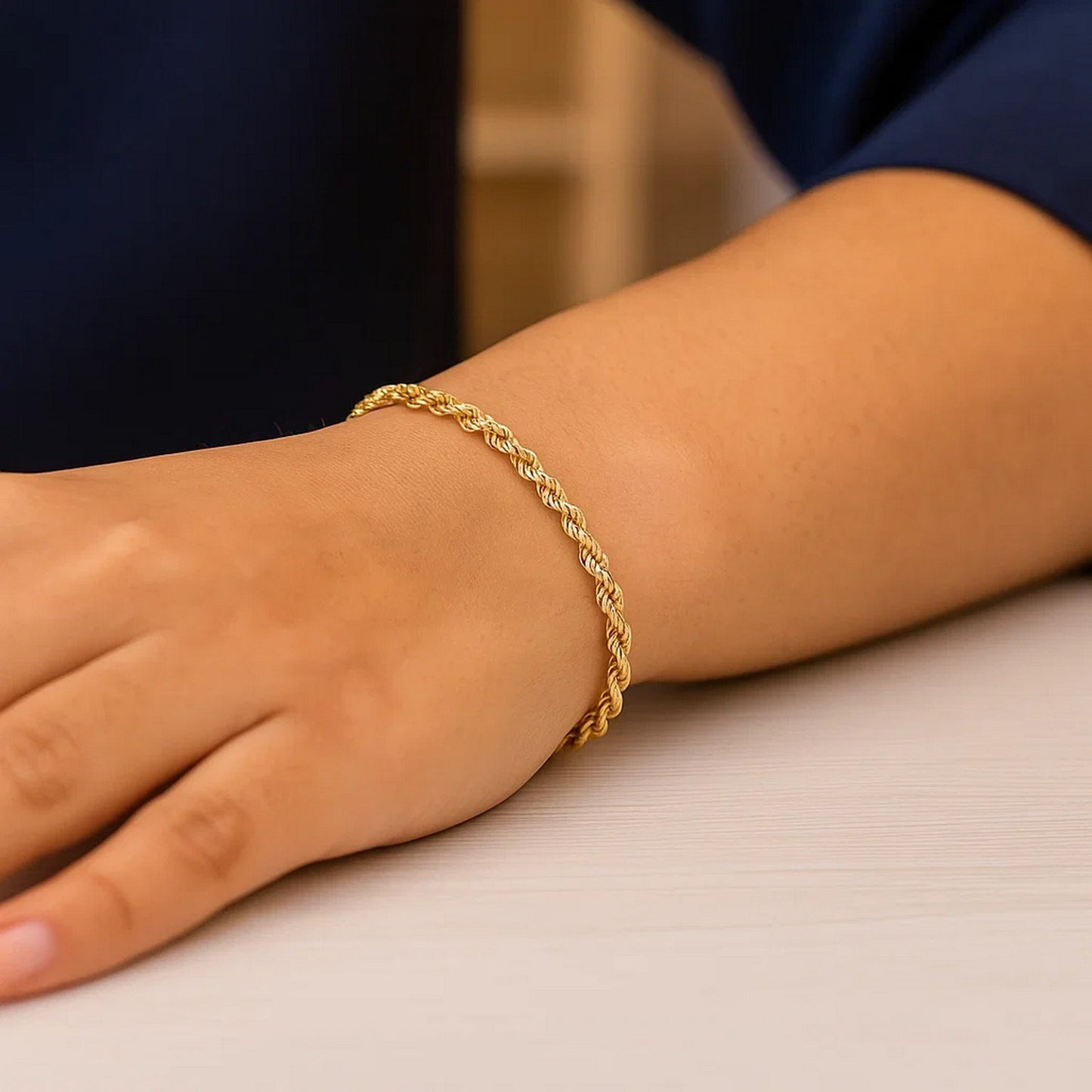 10K Yellow Gold Lite Rope Chain Bracelet (2.50 mm)