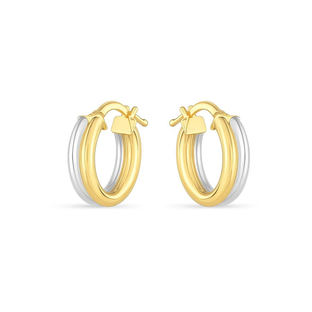 14K Two-Tone Gold Women's Double Round Hoop Earrings – 14K Gold