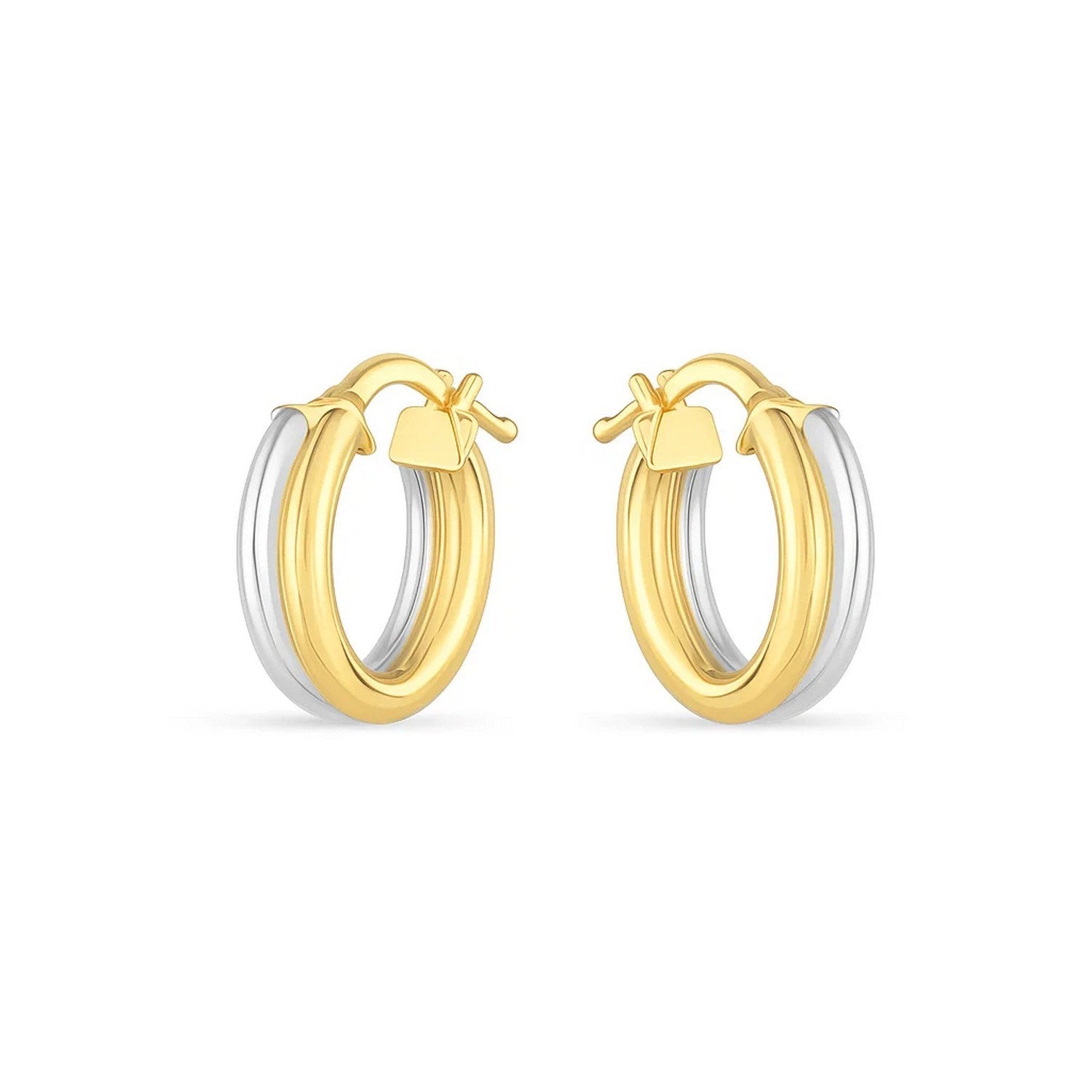 14K Two-Tone Gold Women's Double Round Hoop Earrings – 14K Gold