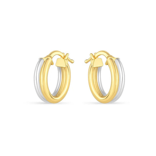 14k Two Tone Gold Double Round Hoops
