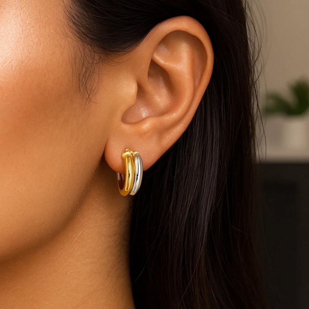 14K Two-Tone Gold Women's Double Round Hoop Earrings – 14K Gold