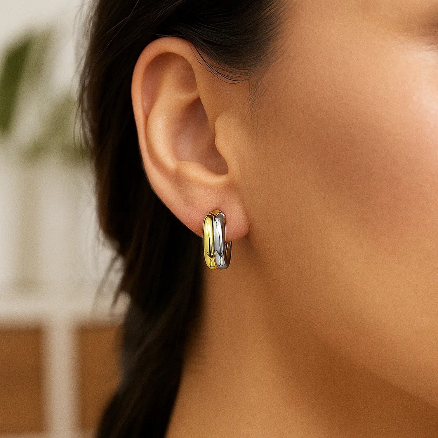 14K Two-Tone Gold Women's Double Round Hoop Earrings – 14K Gold
