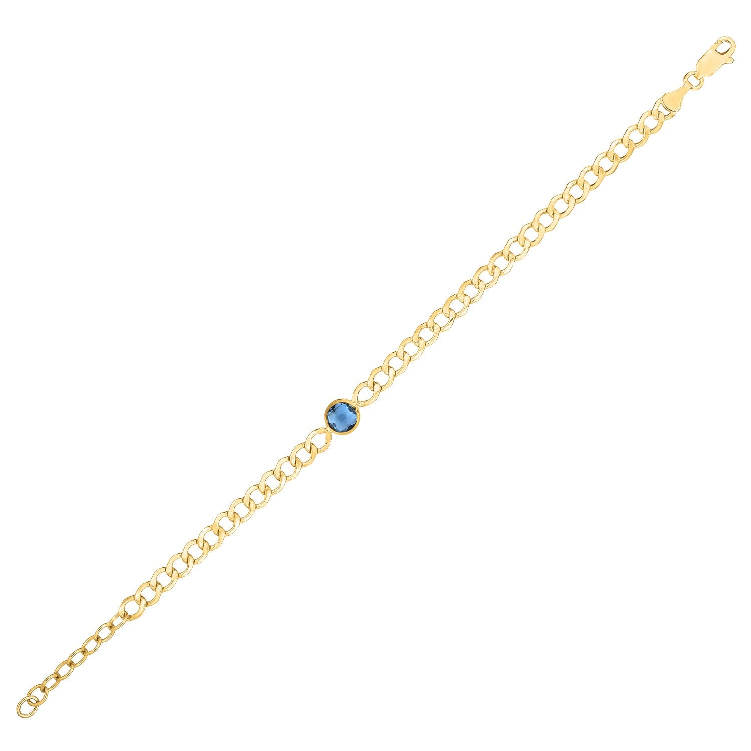 14K Yellow Gold Women's Blue Topaz Curb Chain Bracelet – 3.60mm – 14K Gold