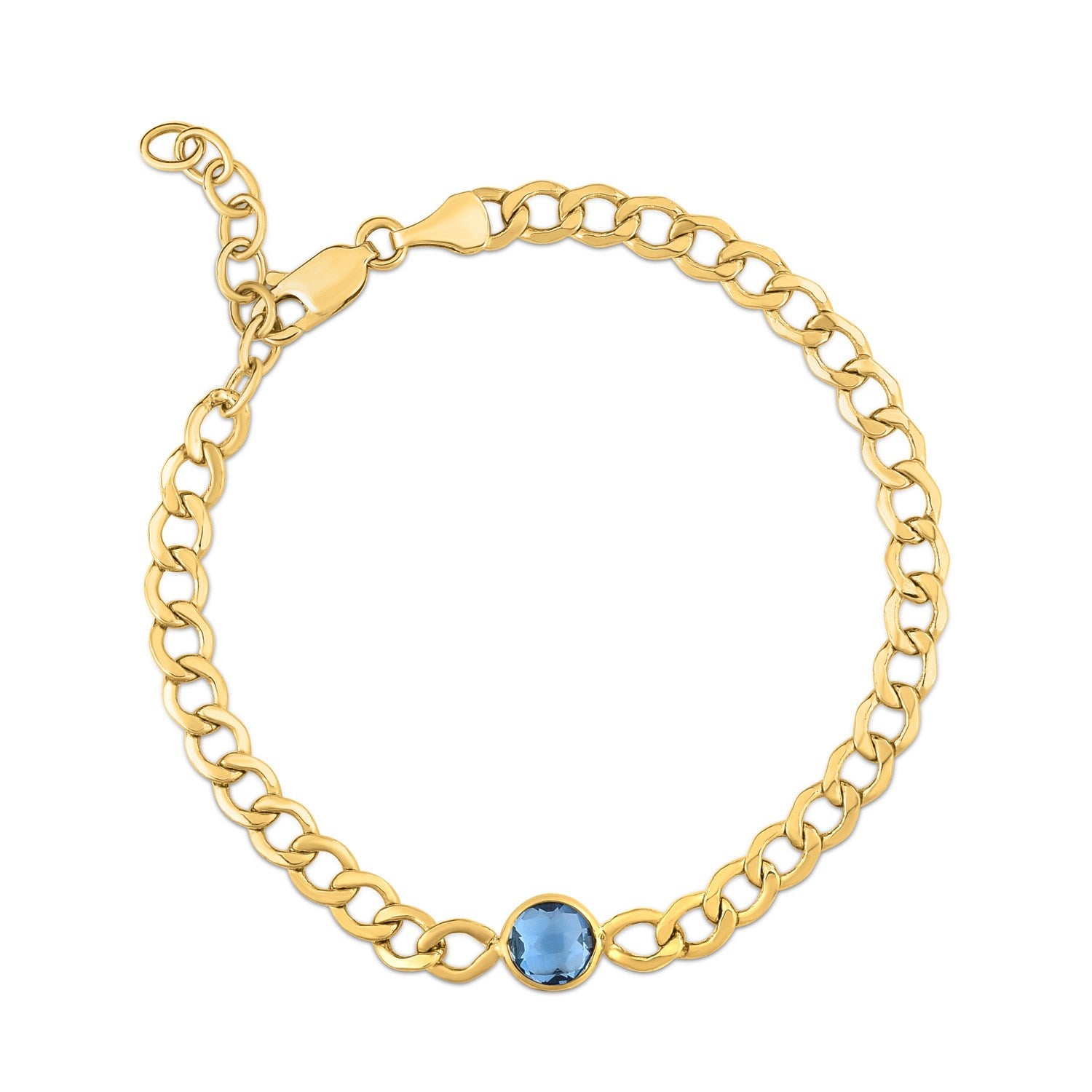 14K Yellow Gold Women's Blue Topaz Curb Chain Bracelet – 3.60mm – 14K Gold