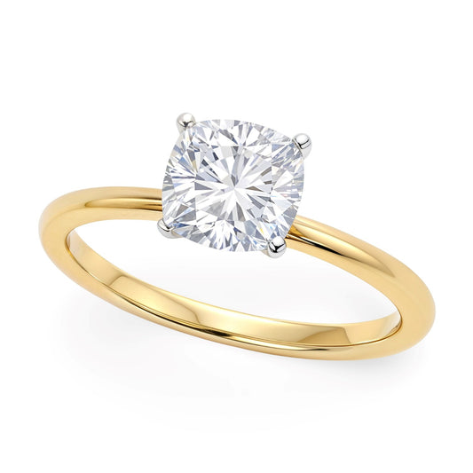 1 Carat Cushion Lab Grown Diamond Solitaire Ring – IGI Certified G/VS1 in 10K Yellow Gold