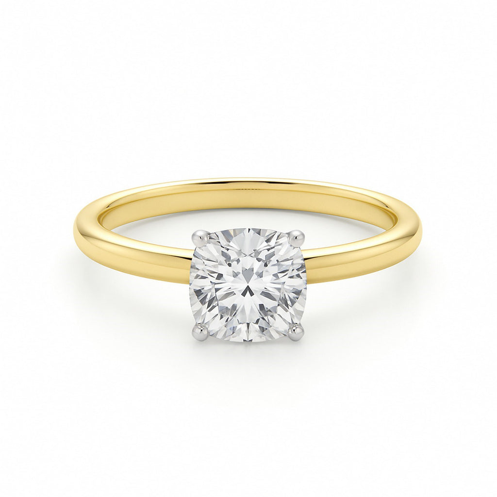 14K Yellow Gold Lab Grown Diamond Ring Women's Cushion Solitaire – 1 Carat IGI Certified – 14K Gold
