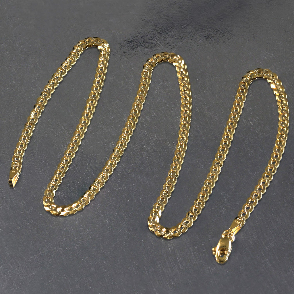 14K Two-Tone Gold Solid Pavé Curb Chain Necklace (3.60mm)