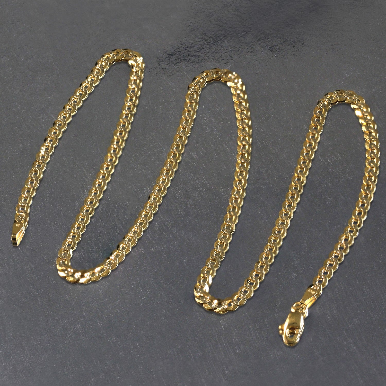 14K Two-Tone Gold Solid Pavé Curb Chain Necklace (3.60mm)