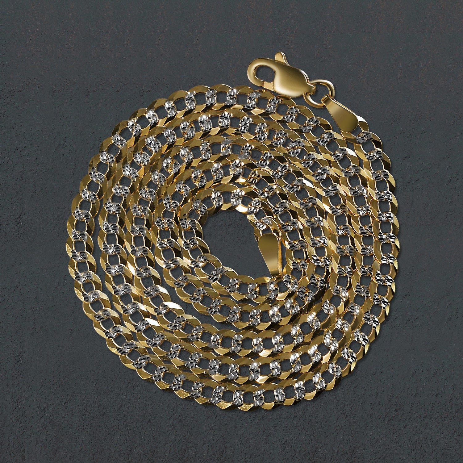14K Two-Tone Gold Solid Pavé Curb Chain Necklace (3.60mm)