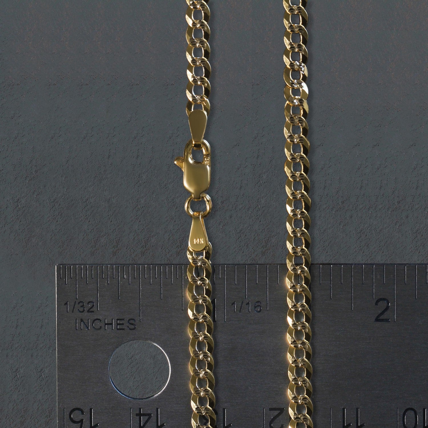 14K Two-Tone Gold Solid Pavé Curb Chain Necklace (3.60mm)