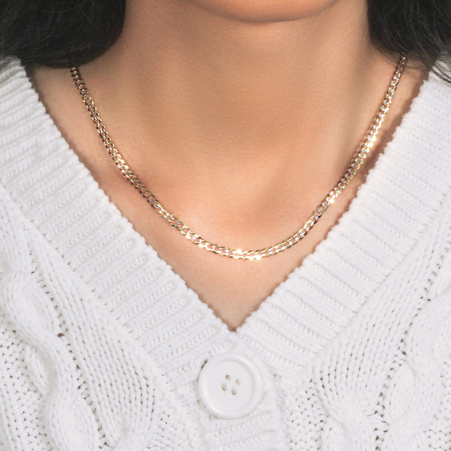 14K Two-Tone Gold Pavé Curb Chain (3.60 mm)