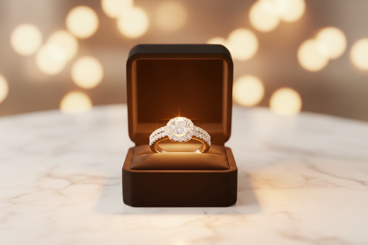 Engagement Ring in Glowing Box
