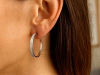 14k White Tone Gold Hoop Style Earrings with Center Glitter Look Design(4x30mm)