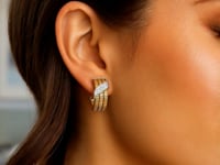 14K Yellow Gold Triple Row Diamond Omega Hoop Earrings