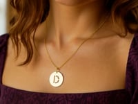 14K Yellow Gold Disc Initial D Pendant