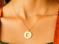 14K Yellow Gold Disc Initial E Pendant