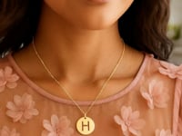 14K Yellow Gold Disc Initial H Pendant