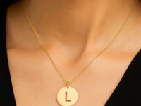 14K Yellow Gold Disc Initial L Pendant