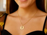 14K Yellow Gold Disc Initial T Pendant