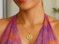 14K Yellow Gold Disc Initial U Pendant