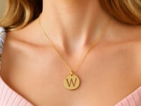 14K Yellow Gold Disc Initial W Pendant