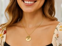 14K Yellow Gold Disc Initial X Pendant